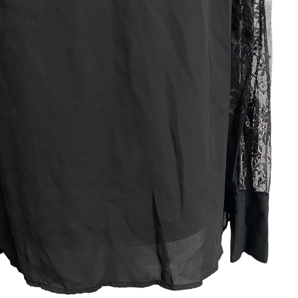 Catherine Malandrino Black Lace Blouse Sheer Floral Sleeves V-Neck Top Size L - Picture 3 of 13